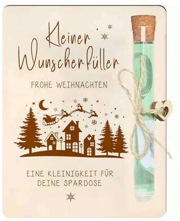 Weihnachten Geldgeschenk Holz 13 x 10 cm - Lustige Weihnachtsgeschenke - originelle Geldgeschenke Verpackung Weihnachten mit Reagenzglas - Weihnachtengeschenke für Frauen Männer Freunde Familie