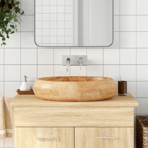 QJBSAVVA Lavabo da appoggio marrone, ovale, 59 x 40 x 15 cm, in ceramica, realizzato a mano con motivo vintage, facile da pulire, materiale robusto per bagno, lavanderia e stanza del trucco