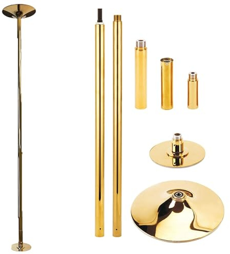 Minglez Poledance Stange Indoor Goldene, Drehbare, Statische Tanzstange, 45 mm, Abnehmbar, 2.3-2.75 m Verlängerungsstange für Training/Fitness, Stripstange(2.3-2.99 m (7.5-9.8 ft))