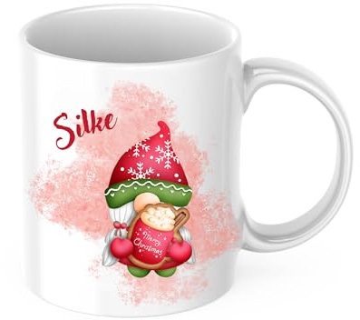 drunkLY Weihnachtstasse mit Namen - mit Gnom-Motiv - personalisierter Keramik Kaffee-Becher – Weihnachts-Tasse - Glühwein-Tasse - Nikolaus & Wichteln Geschenk-Idee (Gnom-Bäcker)