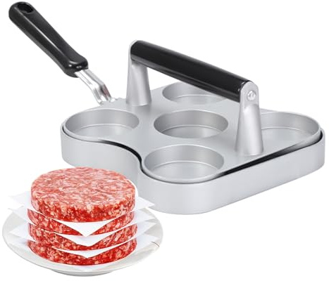 Burger Press Non-stick Hamburger Press, Patty Press, Heavy Duty 5 Grid Flatbed Crusher, Hamburger Patties Maker, Bacon Burger Crusher