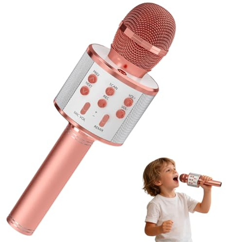 Microfono Inalámbrico Karaoke, Micrófono Karaoke Bluetooth Portátil, Regalo Juguetes para Niños Canta Partido Musica, Dinámicos Juguetes, para 3 a 12 Años, Compatible con Andr0id, lOS, PC