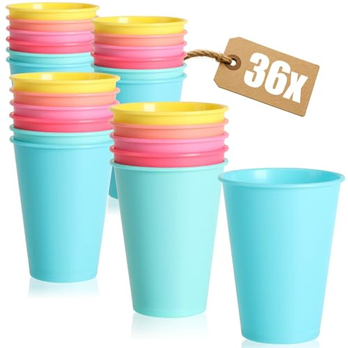 com-four® 36x Trink-Becher, Picknick und Grill-Zubehör in Regenbogen-Farben | buntes Campinggeschirr - leichtes und platzsparendes Reisegeschirr für 36 Personen - hygienische Kunststoff-Becher