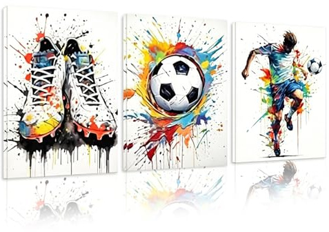 hocadon 3 Stück Bilder mit Rahmen Graffiti Jungenzimmer Wandbilder Fußball Bilder Kinderzimmer 30x40cm Zimmerdeko für Schlafzimmer Wohnzimmer Kinderzimmer Deko