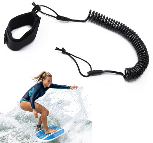 HuiLanYouSheng 10 Füße Surf Leash,Sup Leash,Fußleash,Coiled Fußschlaufe Einziehbares, Surfboard Leash Board,Sup Sicherheitsleine, Für Surfbretter,Stand Up Paddle Board,Schwarz