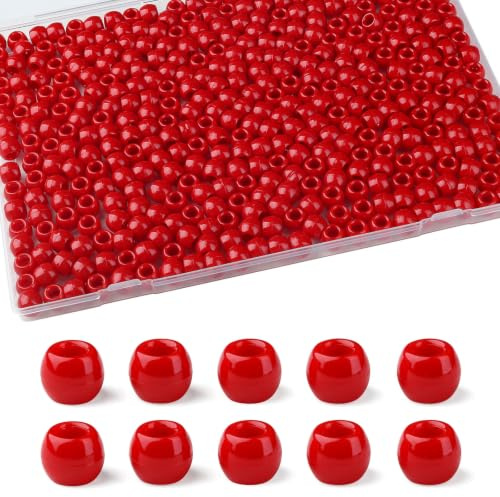 XIANNVXI Rote Perlen Groß Loch 12mm Pony Beads Rot Perlen zum Auffädeln | Rote Perlen für Armbänder Halsketten Schlüsselanhänger Rot Pony Beads Haarperlen für Zöpfe Dreadlocks Zopfperlen 380 Stück