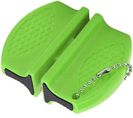 Omquot Mini Affilacoltelli Portatile con Impugnatura Antiscivolo Affila Efficacemente i Coltelli Ideale per il Campeggio e L'uso All'aperto Realizzato in Gomma Resistente e Lega di Alluminio (Verde)