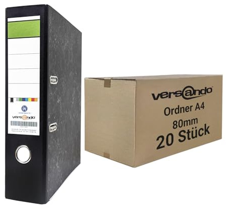 versando 20x breiter Premium Ordner DIN A4 Rücken 8cm Aktenordner | Ringordner - Blauer Engel zertifiziert - schwarz (1 Karton)