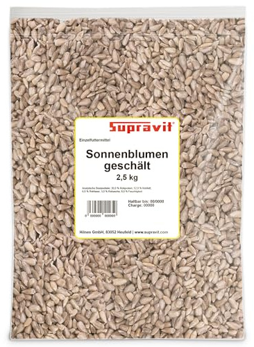 Supravit Sonnenblumenkerne geschält I 2,5kg Beutel Vogelfutter I | Ganzjahresfutter für Wildvögel I Frische ölhaltige Kerne aus besten Anbaugebieten