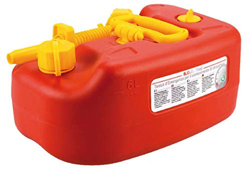 SOS FUEL – 6LT tanica emergenza benzina idrocarburi da 6 litri impilabile e omologata UN con maniglia roteabile e prolunga a soffietto, plastica, rosso