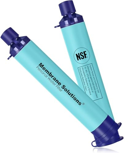 Membrane Solutions Filtro dell'Acqua Potabile, Rimuove il 99,9999% dei E.Coli, Precisione del Filtro 0,1 Micron, Sistema di Filtraggio Portatile per Emergenze, Campeggio, Sopravvivenza, 2 Pack