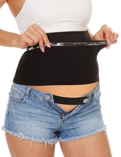 Rheane Maternity Belly Band for Pregnant Women, Maternity Jeans Extender, Adjustable Belly Bands for Pregnancy, A. Black, 2