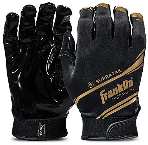 Franklin Sports Supratak Football Receiver Gloves - Black/Chrome - Adult Large