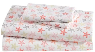 Elite Home Products Inc. - Set di lenzuola in microfibra con stampa costiera, colore: Seastar-Coral, Queen