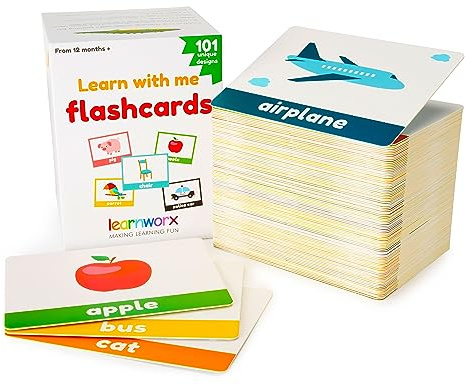 LearnWorx 101 Baby Flash Cards for Toddlers 1-3 | Award Winning First Words Toddler Flash Cards | Speech Toys Help Learn Objects, Numbers & Play Games - Big Toddler Learning Flashcards Preschool Kids