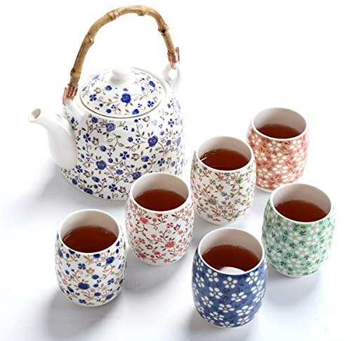 fanquare Vintage Servizio da tè in Porcellana Floreale, Kung Fu Set da tè in Ceramica Cinese Fatto a Mano, 1 Teiera e 4 Tazzine da tè