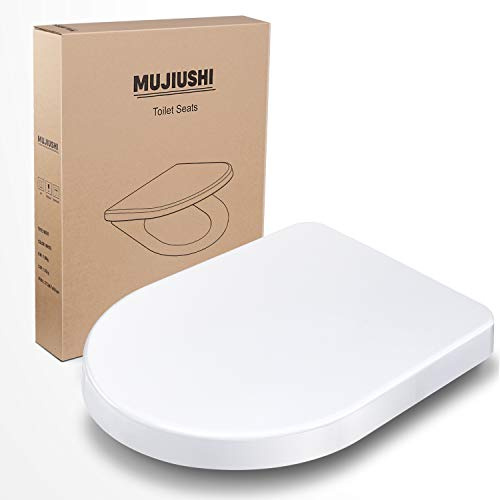 Copriwater Universali, MUJIUSHI Sedile WC con Chiusura Ammortizzata, Tavoletta WC di Materiale Robusto a Forma D & Sgancio Rapido&Dimensione Standard Universale Compatibile, Bianco Non Ingiallamento