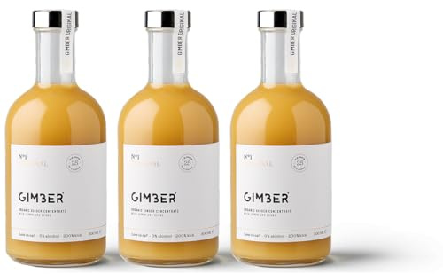 Gimber BIO concentrado de jengibre, 100% natural y vegano, esencia premium | N°1 3x500ml Original Concentrado biológico de jengibre, esencia de jengibre sin alcohol con tomillo limón, concentrado vegano