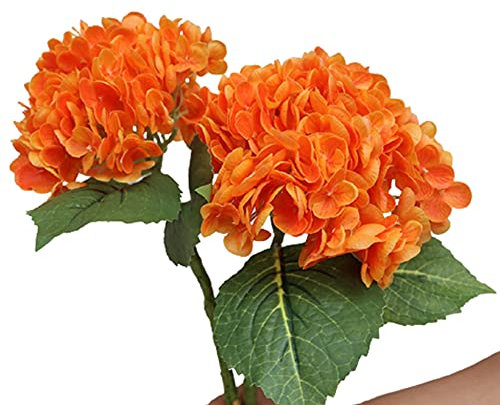 HAOSHICS - Set di 3 fiori di ortensia artificiali, ortensia, fiori con stelo, per casa, ufficio, matrimoni, centrotavola fai da te, decorazione floreale (arancione)
