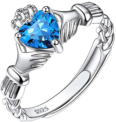 Suplight Damen Ring 925 Sterling Silber Verstellbarer Solitärring mit Geburtsstein Dezember Mondsteinringe Synthetischer Blauer Topas Zirkonia Ring Geschenk für Mädchen Frauen
