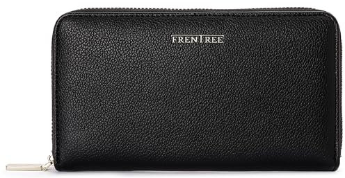 Frentree® Clutch Geldbörse Damen - Portemonnaie Damen 100% veganes Leder mit 16 Kartenfächern und Smartphonefach Herbst- und Winterfarben - Obsidian