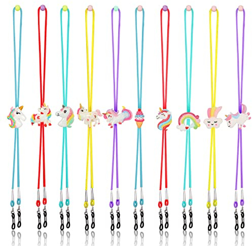 Hifot 10 Stück Kinder Brillenband, Einhorn Maskenband Verstellbar Lanyard Sonnenbrille Brillenschnur Brillenkette Brillenkordel Sport für Mädchen