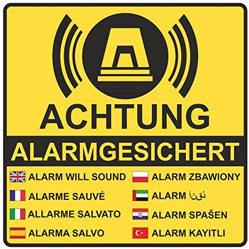 Samunshi® Aufkleber Achtung Alarmgesichert Gelb - Schild Sticker - Hinweisschild Warnschild Vorsicht vor: Kameraüberwachung Überwachungskamera Alarmanlage Alarmgesichert - 20x20cm mehrfarbig