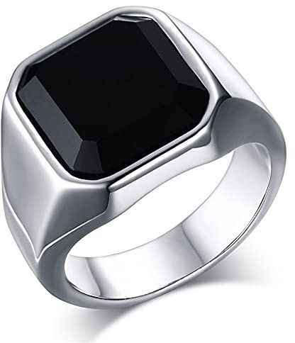 JewelryWe Smycken, sigillring, herrring, rostfritt stål, glas, sten, klassisk, viking, ringar, bandring med gravyr, presenter för män, silver/guld/svart storlek 54 till 70, 54 (17.2), Glas, Glas
