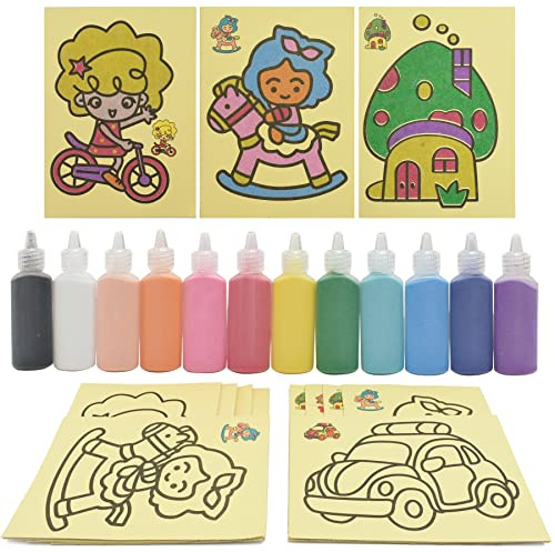 HOKPA Sand Art Kit, 12 Colored Sand Art Kit Art Sand Scenic Sand with 10 Sheets Sand Art Painting Cards Set, Succulent Terrarium Vase Decoration, 12 Color (1.25oz Bottles)