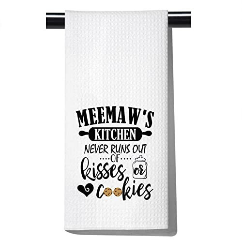 POFULL Meemaw Handtuch Memaw Geburtstag Küche Dekor Meemaw's Kitchen Never Runs Out of Kisses and Cookies Geschirrtuch (Meemaw-Handtuch)