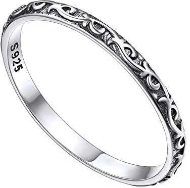 FOCALOOK 925 Silber Ring Damen Herren Personalisierte Ringe Schmaler Ring Keltische Knoten/Böser Blick Verlobungsring Ehering Trauring Silber Schmuck Accessoire Größe 47MM - 67MM