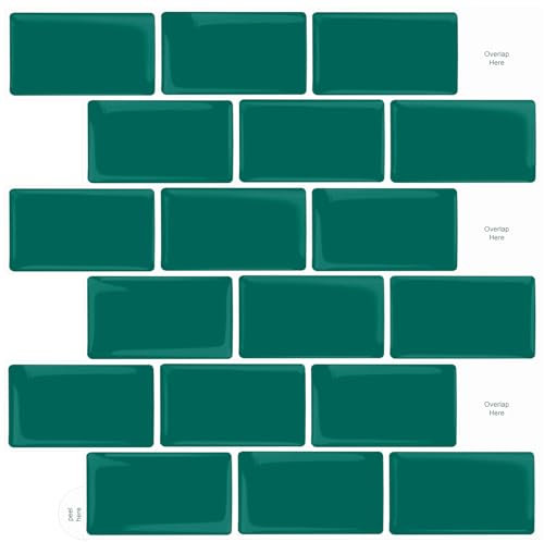 WoStick 10-Stück Dunkelgrün Fliesenaufkleber küchenrückwand klebefliesen Fliesen Selbstklebende Metro 3D Küche Bad (30.5x30.5cm)