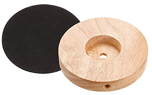 PATIKIL 120mm Wooden Lamp Base, 1 Pack Circular Solid Wooden Base Wood Desk Lamp Stand Replacement for Table Lamps DIY
