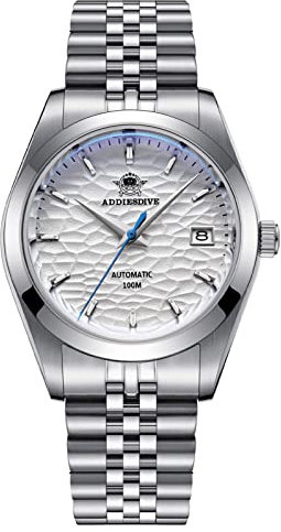 ADDIESDIVE Luxus automatikuhren Herren saphirglas Massives Edelstahlarmband mit elegantem weißem Ocean Wave Zifferblatt