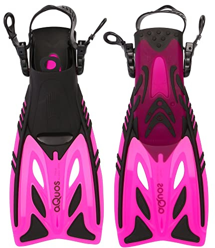 Aquos Kinder Taucherflossen Pelican – verstellbare Flossen, ideal zum Schnorcheln & Schwimmen im Urlaub, mitwachsend von Größe 27-31 & 32-37 (27-31, pink)