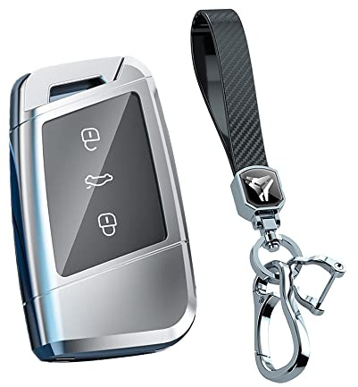 KUNIO Schlüsselhülle Passt für VW Magotan Passat B8 Tiguan MK2 Jetta Passt für Skoda Superb A7 Kodiaq Schutzhülle Zinklegierung Schlüsseletui Keyless Schlüsselcover Silber