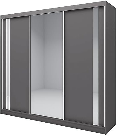 BEAUTY SOFA Mars Meble Garderobenschrank mit Spiegel Gaja Schrank mit Schiebetüren Einlegeböden Kleiderstange, Farbe: Graphit, Breite: 240 cm