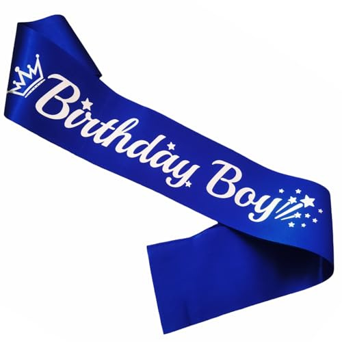 LXYXUUN Birthday Boy Sash Royal Blue, Silver Foil Birthday Sash for Boy Funny Birthday Party Decorations, 10th 11th 15th 16th 18th Bday Sash Gift Ideas