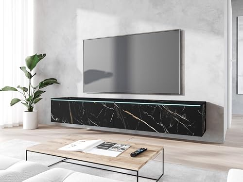 MINIO go for it - Meuble TV Donna Largeur 180 cm Lowboard avec LED | Debout ou suspendu, meuble TV pour le salon, panneau stratifié, San Sebastian / San Sebastian