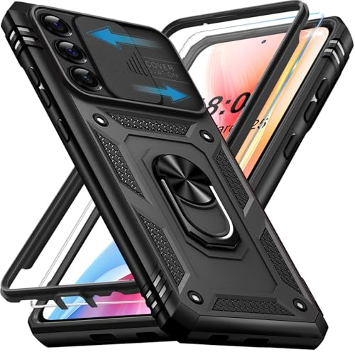Giyer Panzerhülle für Samsung Galaxy S24 Hülle mit Schutzfolie, Handyhülle S24 5G Tache mit Kameraschutz 360° Metall Ring Ständer Stoßfest Bumper Schutzhülle Samsung S24 Case Cover (Schwarz)