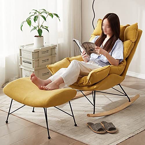Schaukelstühle mit Hocker – multifunktionaler Schaukelstuhl, moderner Liegestuhl, Relaxsessel, gepolsterter Sitz, Freizeit-Relaxstuhl für Wohnzimmer, Schlafzimmer, Büro, Kinderzimmer, Gelb (Gelb)