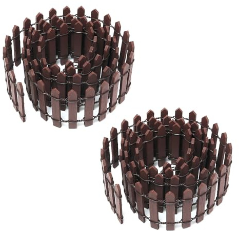 HSCGIN 2 mini valla de plástico para micro paisaje, casa de muñecas, jardinería, valla decorativa, plantas suculentas, pequeños adornos de valla de rocalla, proyectos de manualidades, color café