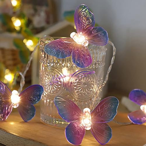 KINGCOO 6M 40LED Blanco Cálido Mariposa Cadena de luces de hadas Luz de hadas Iluminación interior decorativa para Dormitorio Fiesta Cumpleaños Verano Jardín Boda Navidad Decoración (Lila)
