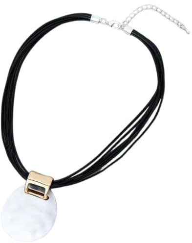 Women's necklace with a large silver coloured pendant on a leather look cord chain. Design called the Hannah necklace by Graci8.