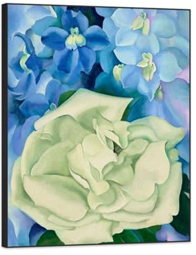 TAPHET Abstrakt Blumen Bilder mit Rahmen Schwarzer. Blumen Leinwandbild Schlafzimmer. Rosen mit Rittersporn. Berühmte Wandbilder Kunstdruck Bild auf Leinwand 40x50cm