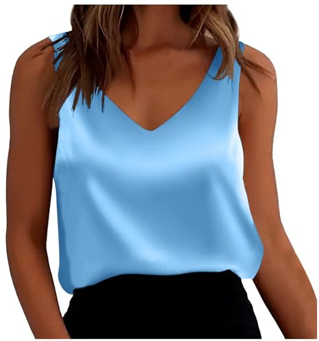DeaAmyGline Satin Tank Top Damen Sommer Ärmellose Bluse Elegant Seidenbluse Seidentop T Shirt V Ausschnitt Weste Lässig Lockere Sexy Seide Camisole Blusenshirt Tanktops & Träger-Tops Frauen