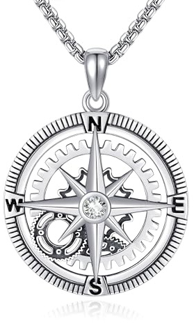 URONE Kompass Halskette 925 Sterling Silber Kompass Anhänger Halskette Reise Schmuck Graduierung Geschenke für Sie Frauen Männer