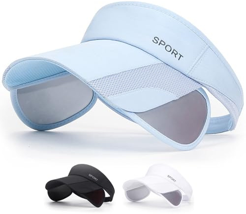 AKOFIC Solskydd för kvinnor, justerbar infällbar solskyddsskärm med brett brätte, UV-skydd snabbtorkande andningsbar golf tennis visir hattar, nätvisir sportkeps för löpning, cykling, BLÅ, one size