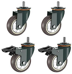 Lenkrollen 4 Zoll Hochleistungs-Gummirollen mit Bremse M10 M12 M14 M16 Gewinde Universal-Lenkrollen for Möbel Industrielle Transportrollen Tragfähigkeit 440 kg(M10 Screw)
