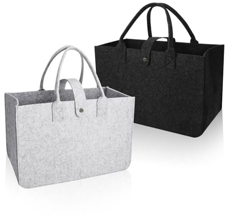 QIANCSJ 2 Stück Filztasche Klein Filztaschen Shopper Faltbar Filz Henkeltasche zur Einkaufen, Ausgehen, Reisen, Arbeit, Picknick, Aufbewahrung